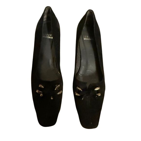Vintage Stuart Weitzman Velvet Black Closed Toe Perforated Shoes Size 6 1/2 - Picture 1 of 10